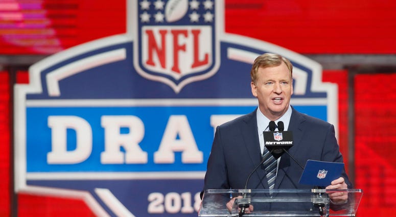 NFL commissioner Roger Goodell speaks at the podium in the first round of the 2018 NFL Draft NFL commissioner Roger Goodell speaks at the podium in the first round of the 2018 NFL Draft