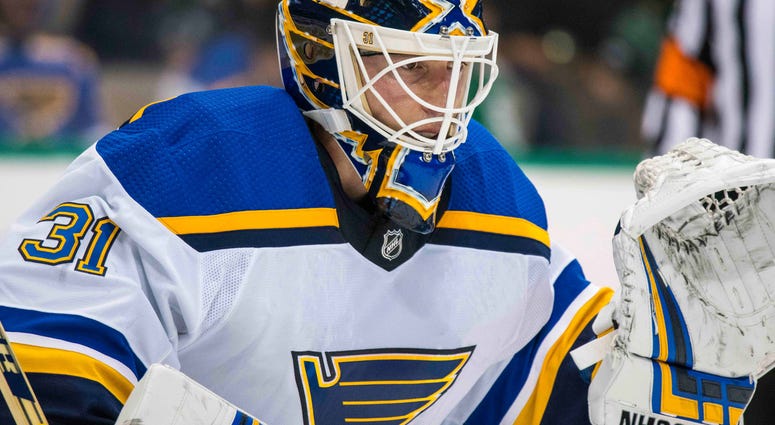 St. Louis Blues goalie Chad Johnson. St. Louis Blues goalie Chad Johnson.