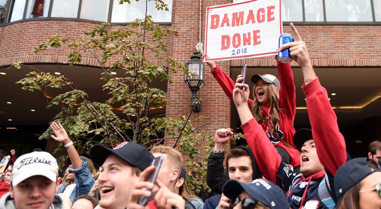 Boston Red Sox fans during championship parade. Boston Red Sox fans during championship parade.
