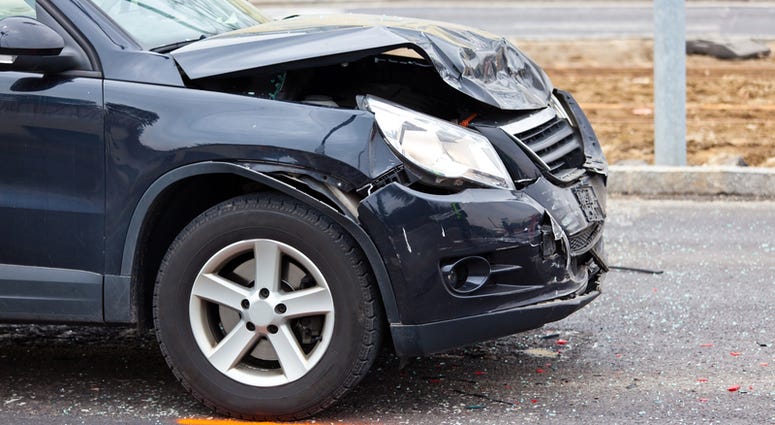 A body damage after a car accident. Damage for insurance