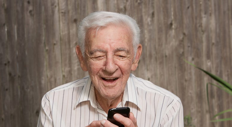 smart phone Old elder senior man on mobile smart phone