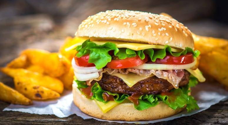 burger beef Homemade burger on wooden background.