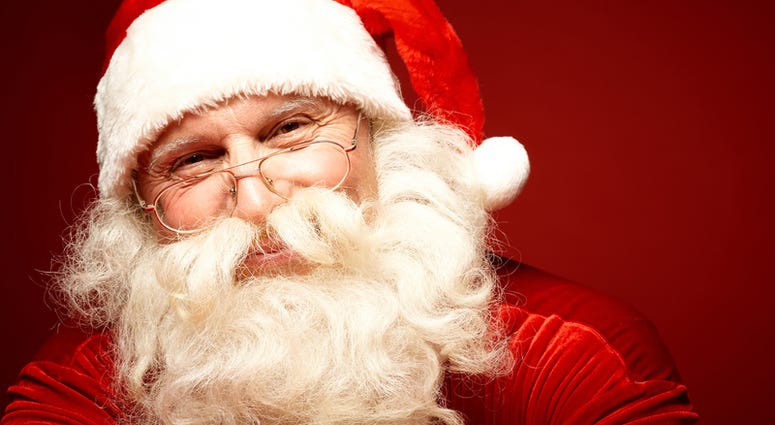 Positive Santa Claus in eyeglasses looking at camera with smile