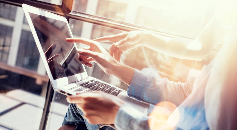 office, business Womans Coworkers Making Great Business Decisions.Young Marketing Team Discussion Corporate Work Concept Office Laptop.New Startup Creative Idea Presentation.Girls Working Modern Notebook.Flare Blurred