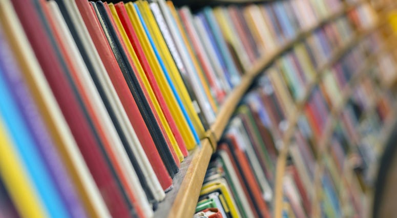 Photo of Library books, close up