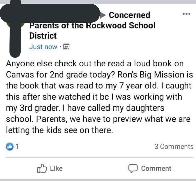 Post by parent regarding book by African-American Astronaut Ron McNair