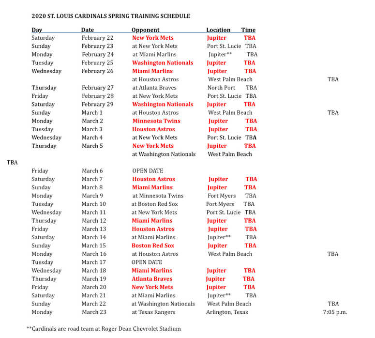 St. Louis Cardinals 2020 Spring Training Schedule | KMOX-AM