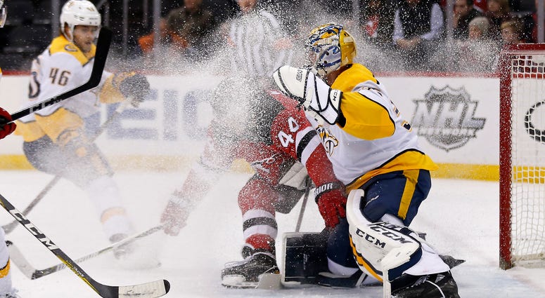 New Jersey Devils left wing Miles Wood (44) is called for interference New Jersey Devils left wing Miles Wood (44) is called for interference