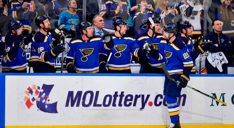 Patrik Berglund celebrates his goal with the St. Louis Blues bench Patrik Berglund celebrates his goal with the St. Louis Blues bench