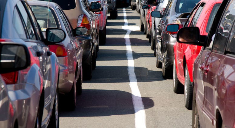traffic Traffic line up of cars waiting to board ferry