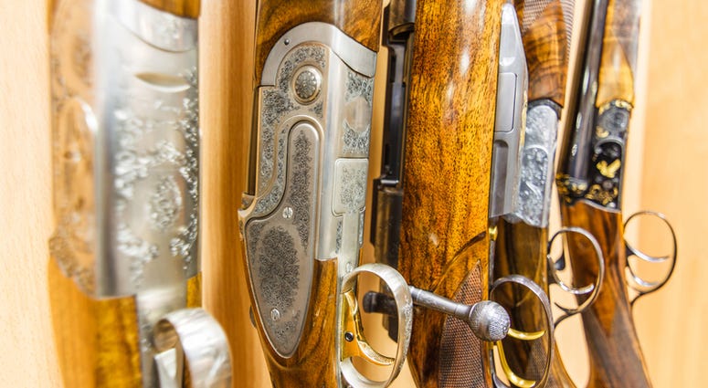 rifles, gun Close up of a row of guns displayed in gun shop