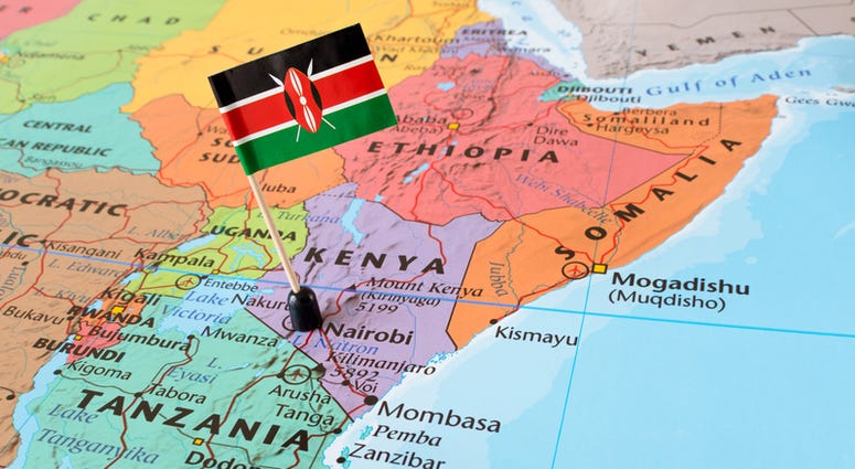 kenya Kenya paper flag pin on a map, exotic travel concept