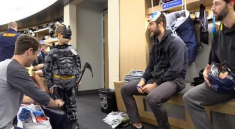 Alex Pietrangelo hand candy out to kids in the St. Louis Blues locker room Alex Pietrangelo hand candy out to kids in the St. Louis Blues locker room