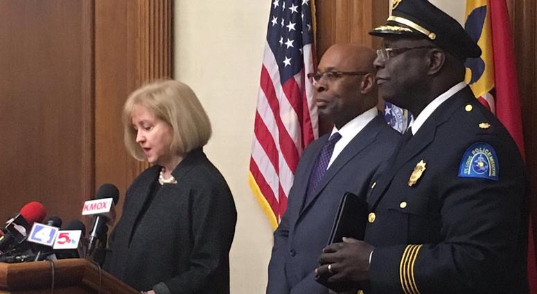 Mayor Lyda Krewson introducing St. Louis Police Chief, John Hayden Mayor Lyda Krewson introducing St. Louis Police Chief, John Hayden