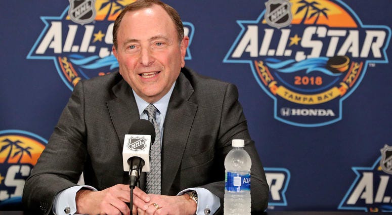 NHL commissioner Gary Bettman addresses the media prior to the the 2018 NHL All Star Game NHL commissioner Gary Bettman addresses the media prior to the the 2018 NHL All Star Game