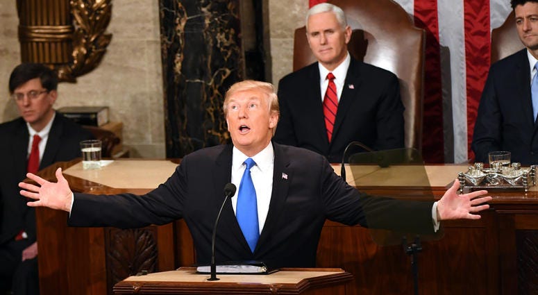 State of the Union Address Jan. 30, 2018; Washington, DC, USA; President Donald Trump delivers the State of the Union address from the House chamber of the United States Capitol. Mandatory Credit: Jasper Colt-USA TODAY