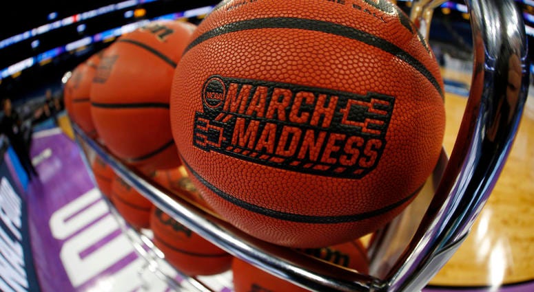 General view of a March Madness basketball General view of a March Madness basketball