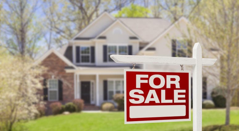 home for sale, real estate Home For Sale Real Estate Sign and Beautiful New House.