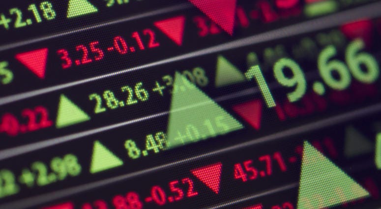 Stock Ticker A stock market ticker shows stock gains and losses for the day