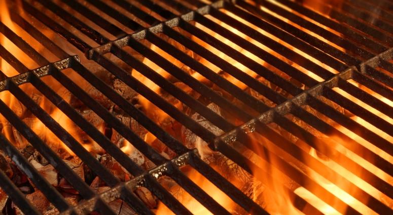 BBQ, grill, barbeque BBQ Grill with Glowing Coals and Bright Flames