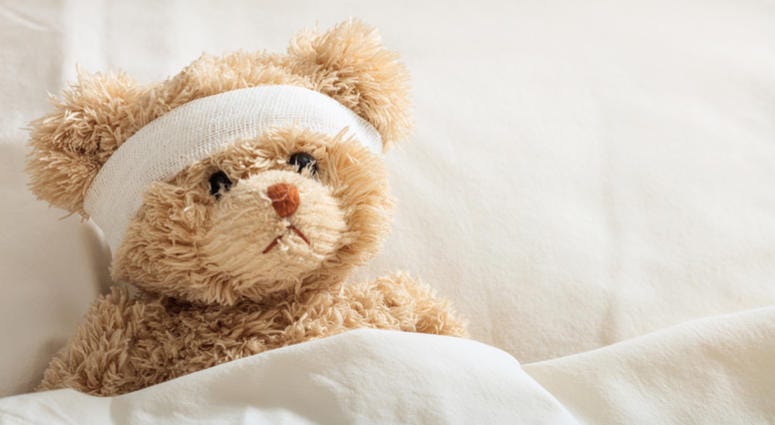 hospital, sick The child is sick concept.Teddy bear in the hospital