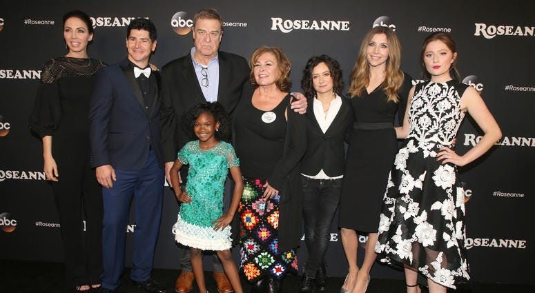 23 March 2018 - Burbank, California - Whitney Cummings, Michael Fishman, John Goodman, Roseanne Barr, Sarah Gilbert, Sarah Chalke, Emma Kenney, Jayden Rey. "Roseanne" Premiere Event held at Walt Disney Studios.