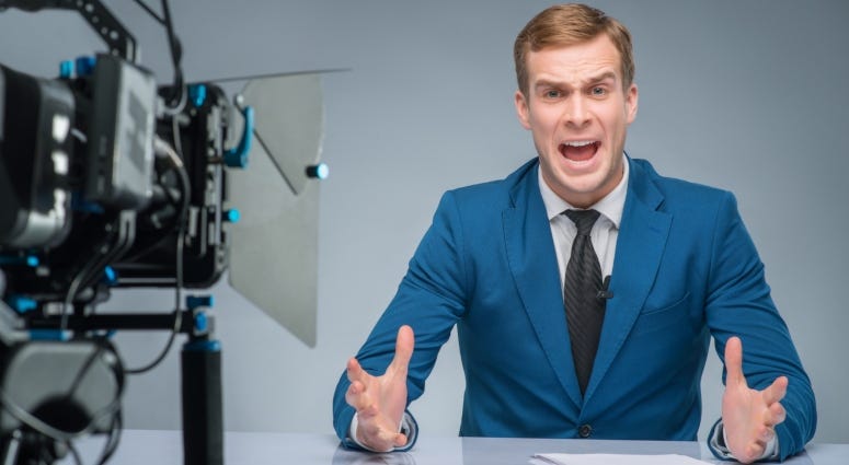 stressed news anchor