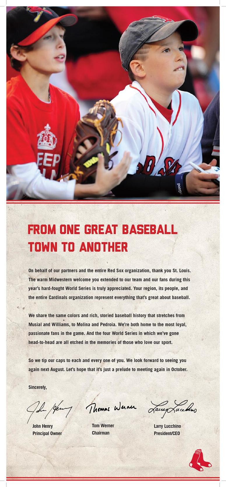 Boston Red Sox add in St. Louis Post-Dispatch in 2013. Boston Red Sox add in St. Louis Post-Dispatch in 2013.
