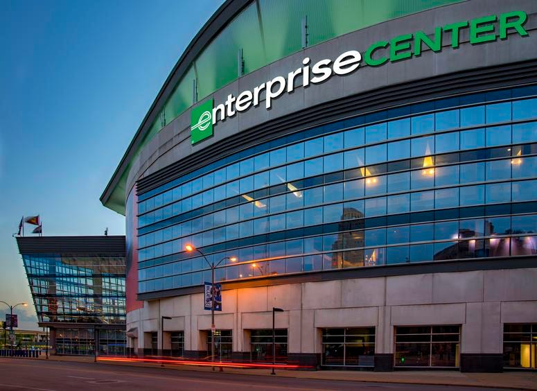 Rendering of Enterprise Center exterior view. Rendering of Enterprise Center exterior view.