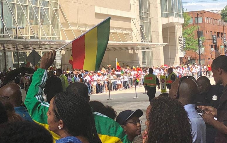 Crowd shot outside Washington Convention Center in DC to see Ethiopian Prime Minister Crowd shot outside Washington Convention Center in DC to see Ethiopian Prime Minister