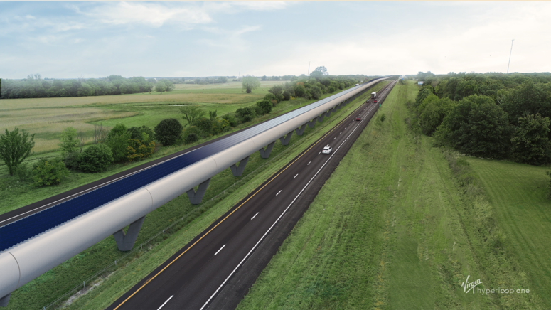 Rendering of Missouri Hyperloop along Highway-70. Rendering of Missouri Hyperloop along Highway-70.