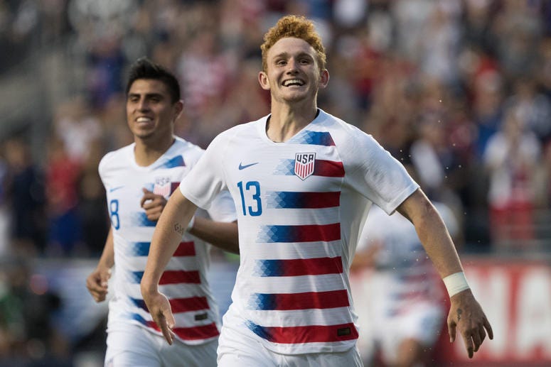 United States forward Josh Sargent (13) celebrates after scoring against Bolivia United States forward Josh Sargent (13) celebrates after scoring against Bolivia