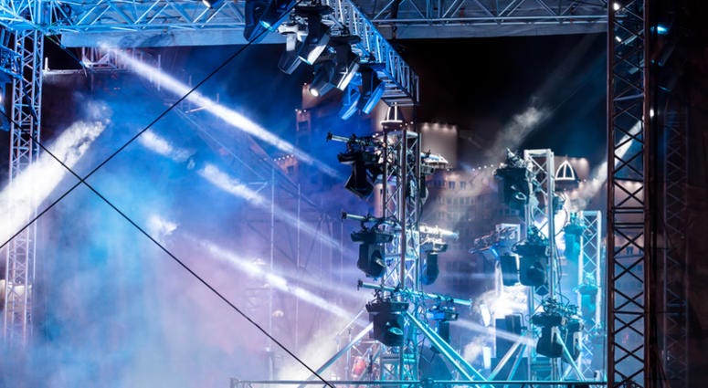 Entertainment colorful lighting on outdoor stage during the concert