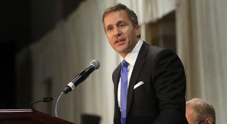Gov. Eric Greitens delivers the keynote address at the St. Louis Area Police Chiefs Association 27th Annual Police Officer Memorial Prayer Breakfast on April 25, 2018, at the St. Charles Convention Center.