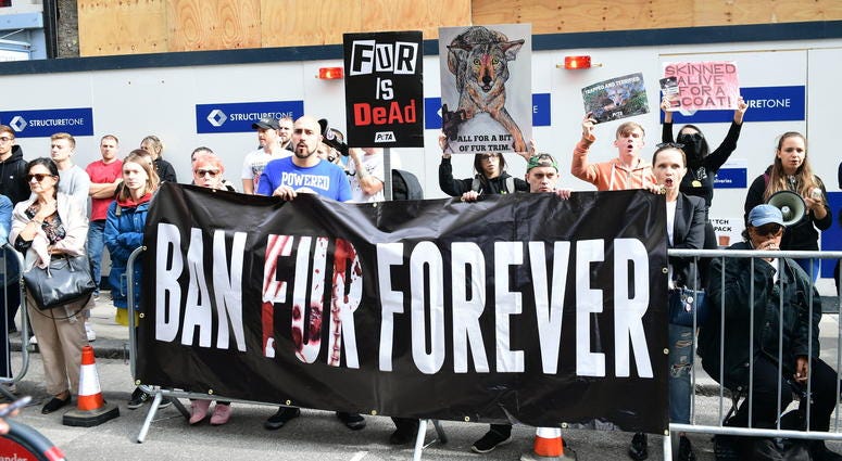 Activists calling for a ban on the use of animal fur outside the Victoria Beckham London Fashion Week SS19 show in Dover Street, London.