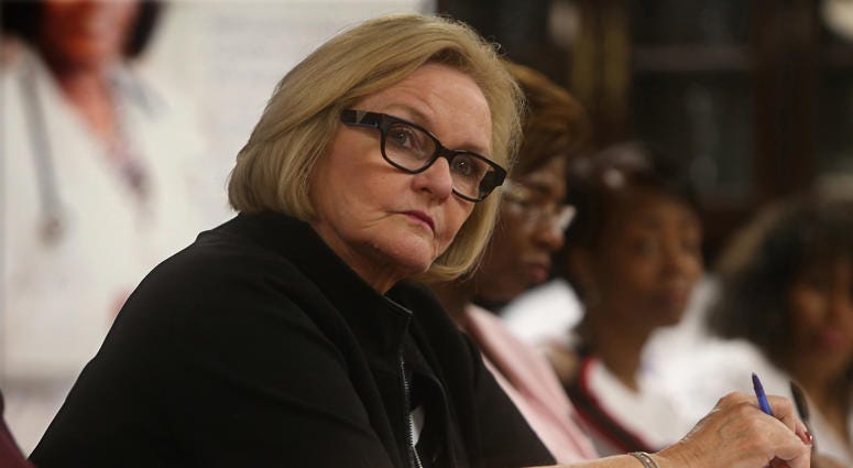 Sen. Claire McCaskill (D-Mo.) listens during a roundtable discussion on healthcare on May 4, 2018, at CareSTL Health in St. Louis.