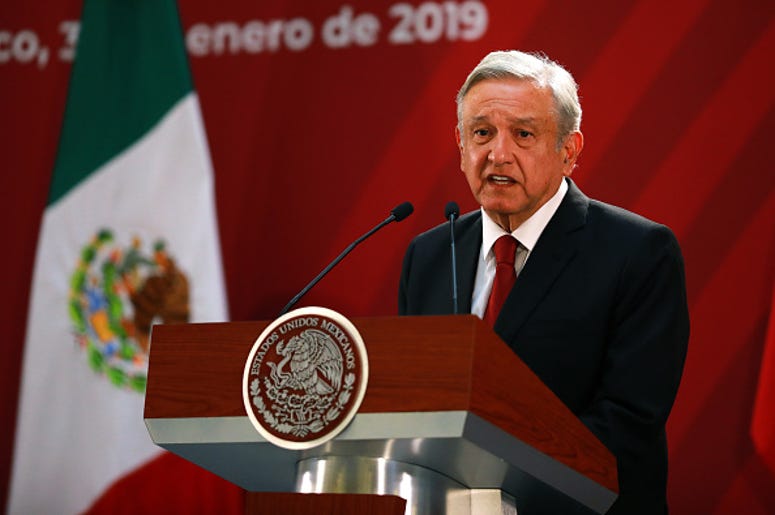 El Presidente De México, Pedirá La Extradición De El Asesino De 22 Personas En El Paso Andres Manuel Lopez Obrador President of Mexico speaks during the joint press conference during an Official visit of Pedro Sánchez Pérez-Castejón Prime Minister of Spain and members of his cabinet at Palacio Nacional on January 30, 2019 in Mexico City, Me