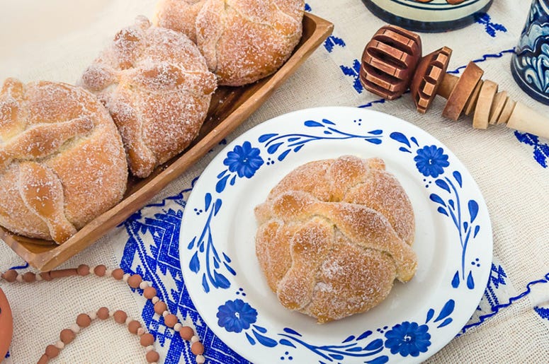Sushi De Pan De Muerto Sweet bread called Bread of the Dead (Pan de Muerto) enjoyed during Day of the Dead festivities in Mexico.