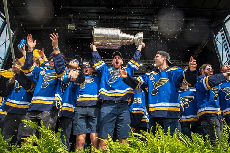 Blues holding Stanley Cup