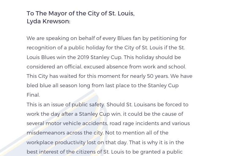 St. Louis Blues Stanley Cup Final win petition
