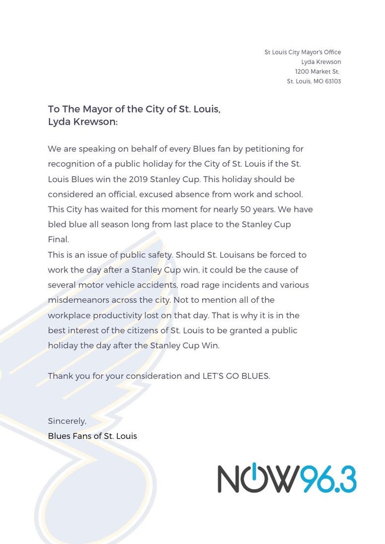 St. Louis Blues Stanley Cup Final win petition