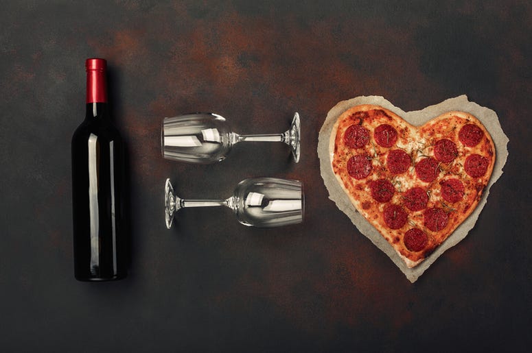 Pizza and wine on a date. Pizza and wine on a date.