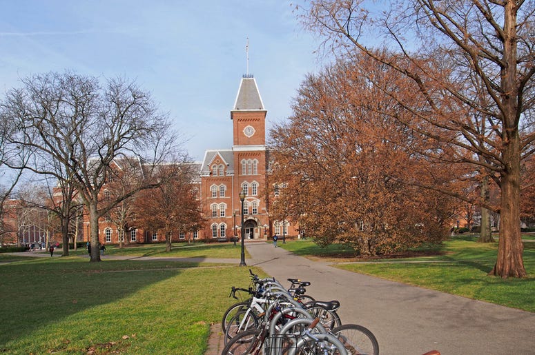College campus with bicycle rack College campus with bicycle rack