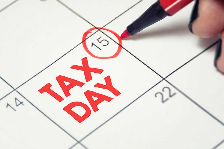 tax day april 15 circled on calendar