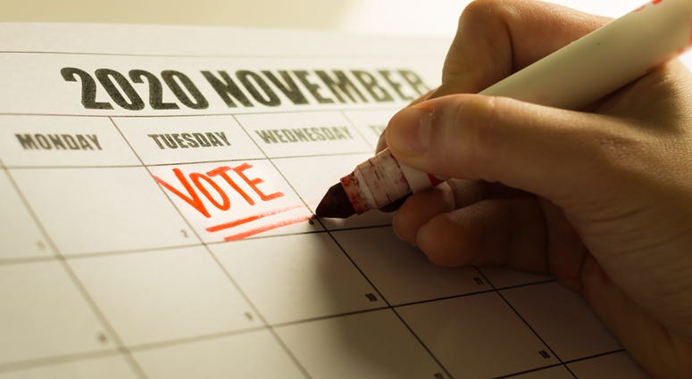 USA Presidential vote reminder written on a 2020 November calendar