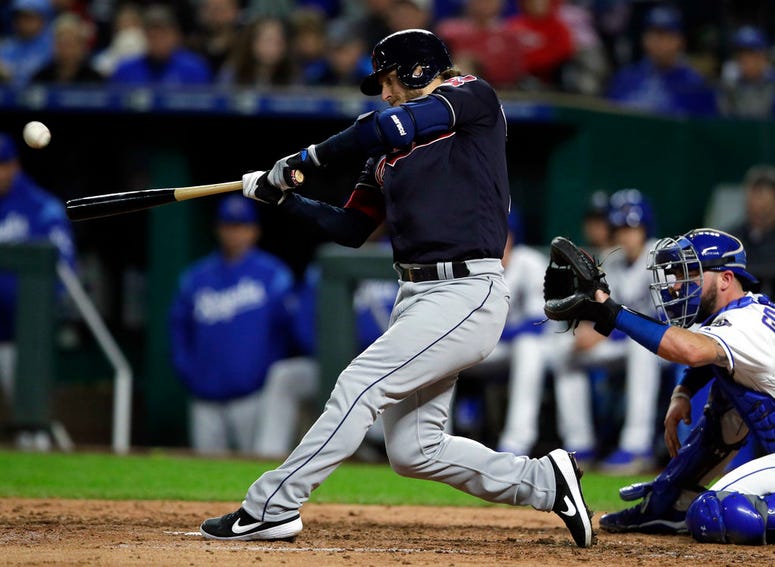 Cleveland Indians' Josh Donaldson hits a grand slam off Kansas City Royals relief pitcher Jake Newberry during the seventh inning