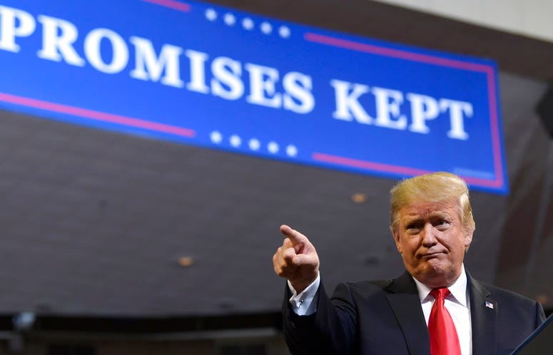 President Donald Trump speaks at a rally in Council Bluffs, Iowa