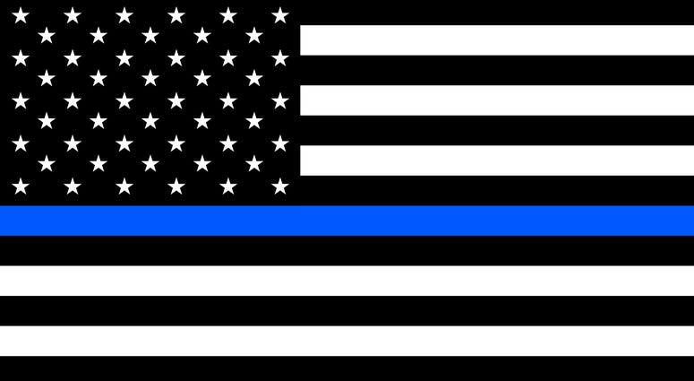 USA flag with a thin blue line - a sign to honor and respect american police, army and military officers