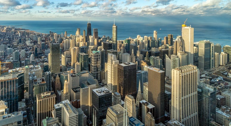 Aerial view of Chicago skyline panorama