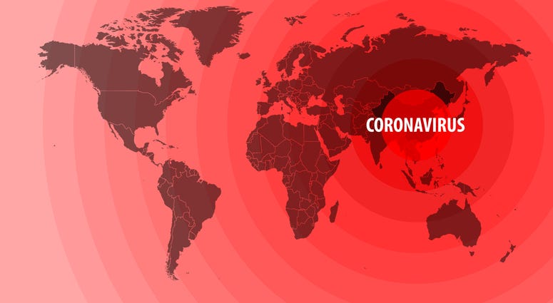 Illustration of the spread of a new coronavirus from China around the world